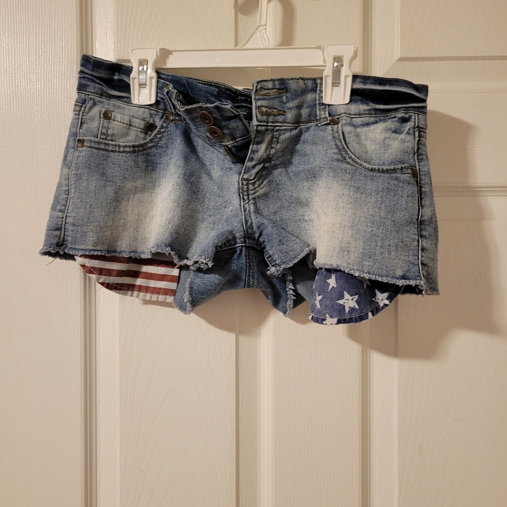 Women red white and blue shorts